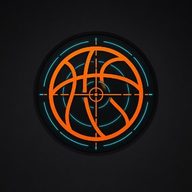 Hoop Intel HQ logo: orange basketball with a crosshair and cyan radar rings